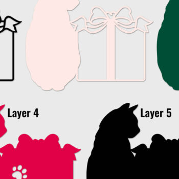 Intra απο ξύλο plywood  Χρώμα wenge 3mm-4mm πάχος - Γιορτινή γάτα με χριστουγεννιάτικο δώρο Δίασταση 20x20 cm INTRAFABR-72049029 - Image 3