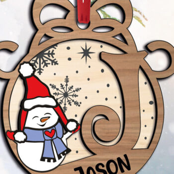 Intra απο ξύλο plywood  Χρώμα wenge 3mm-4mm πάχος - Γιορτινό γράμμα Χιονάνθρωπος J Christmas Δίασταση 6x6 cm INTRAFABR-70666026 - Image 1