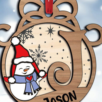 Intra απο ξύλο plywood  Χρώμα wenge 3mm-4mm πάχος - Γιορτινό γράμμα Χιονάνθρωπος J Christmas Δίασταση 6x6 cm INTRAFABR-70666026 - Image 2