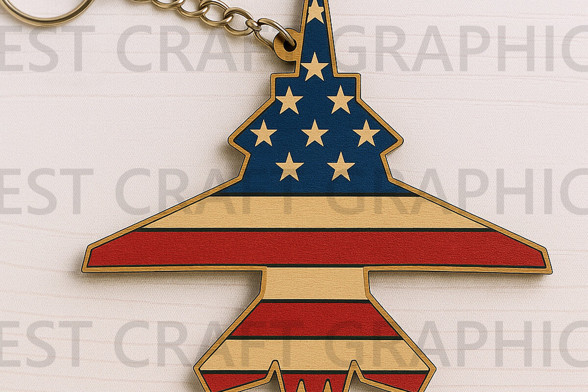 Intra απο ξύλο plywood  Χρώμα wenge 3mm-4mm πάχος - Fighter Jet American Flag Δίασταση 4x4 cm INTRAFABR-65275378