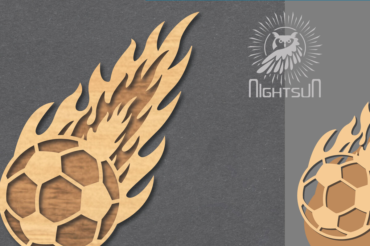 Intra απο ξύλο plywood  Χρώμα wenge 3mm-4mm πάχος - Διακόσμηση κοπής με λέιζερ Fire Football Δίασταση 20x20 cm INTRAFABR-102943920