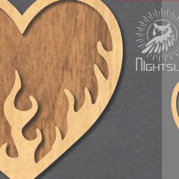 Intra απο ξύλο plywood  Χρώμα wenge 3mm-4mm πάχος - Διακόσμηση κοπής με λέιζερ Fire Heart 1 Δίασταση 20x20 cm INTRAFABR-78033841 - Image 1