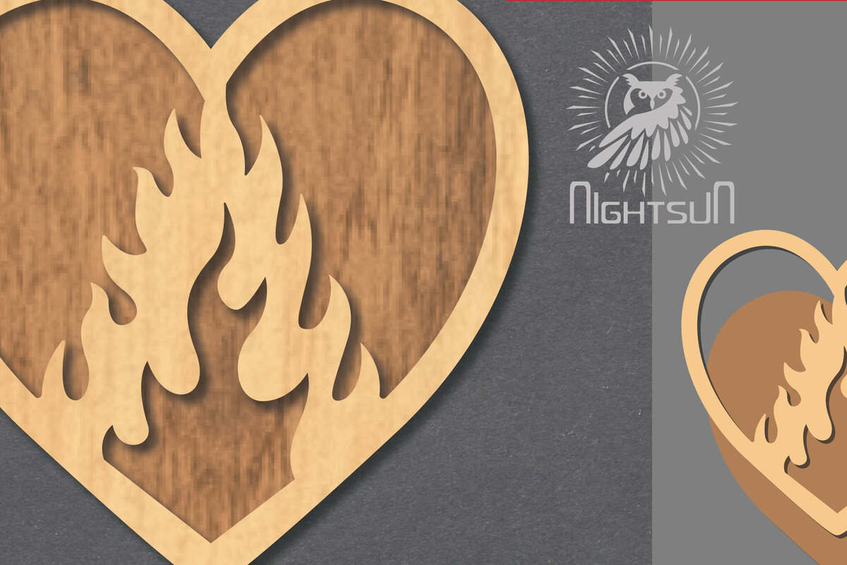 Intra απο ξύλο plywood  Χρώμα wenge 3mm-4mm πάχος - Διακόσμηση κοπής με λέιζερ Fire Heart 6 Δίασταση 20x20 cm INTRAFABR-103161130