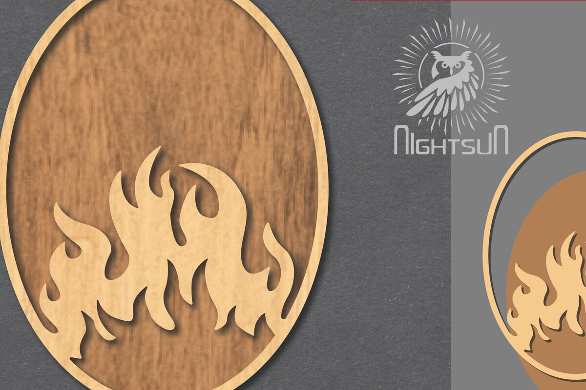 Intra απο ξύλο plywood  Χρώμα wenge 3mm-4mm πάχος - Διακόσμηση κοπής με λέιζερ Fire Sign 6 Δίασταση 30x20 cm INTRAFABR-64978143