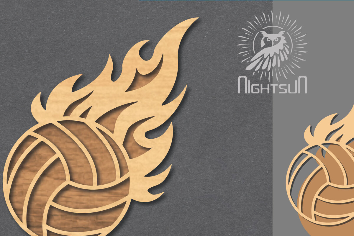 Intra απο ξύλο plywood  Χρώμα wenge 3mm-4mm πάχος - Διακόσμηση κοπής με λέιζερ Fire Volleyball Δίασταση 20x20 cm INTRAFABR-64978387