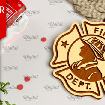 Intra απο ξύλο plywood  Χρώμα wenge 3mm-4mm πάχος - με λέιζερ Μπρελόκ Πυροσβέστης Δίασταση 4x4 cm INTRAFABR-107201494 - Image 1