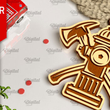 Intra απο ξύλο plywood  Χρώμα wenge 3mm-4mm πάχος - με λέιζερ Μπρελόκ Πυροσβέστης Δίασταση 4x4 cm INTRAFABR-68442143 - Image 1