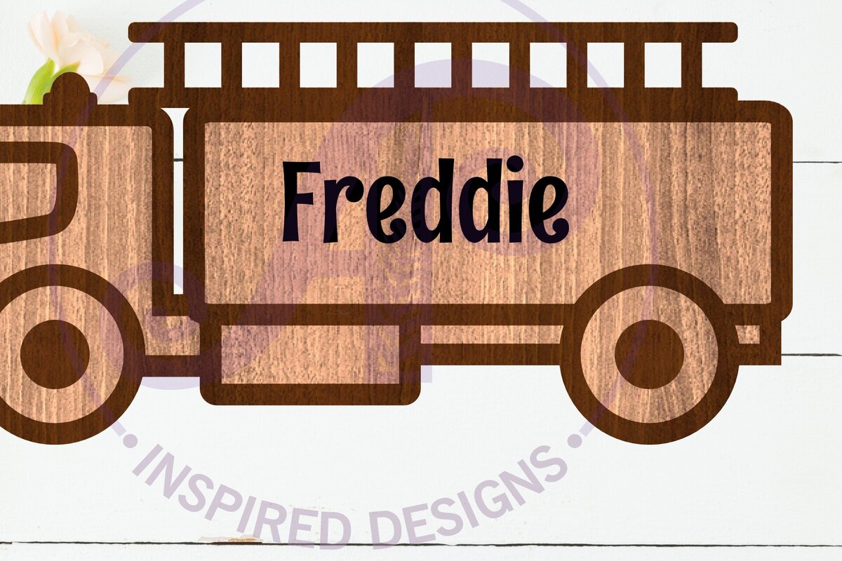 Intra απο ξύλο plywood  Χρώμα wenge 3mm-4mm πάχος - Πινακίδα τοίχου ονόματος στρώματος περιγράμματος Firetruck Δίασταση 30x20 cm INTRAFABR-123575813