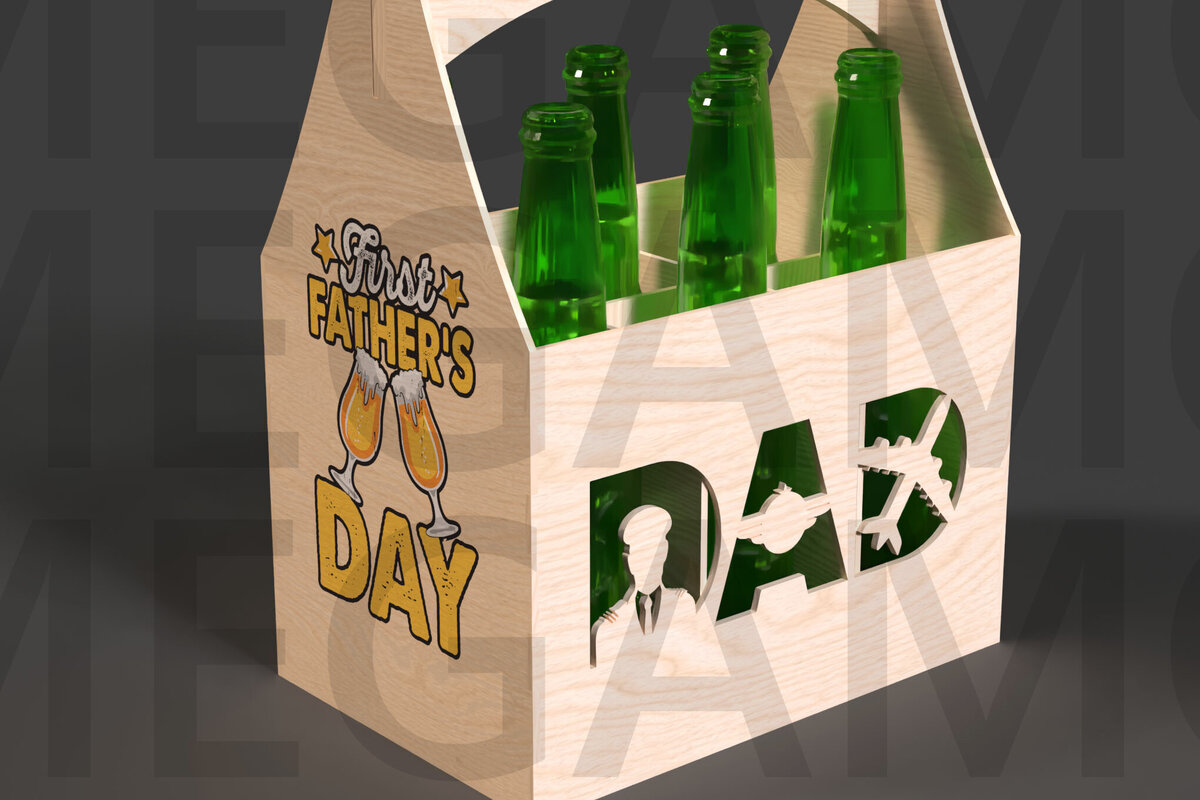 Intra απο ξύλο plywood  Χρώμα wenge 3mm-4mm πάχος - First Father’s Day Beer Caddy Cut με λέιζερ Δίασταση 20x20 cm INTRAFABR-103245504