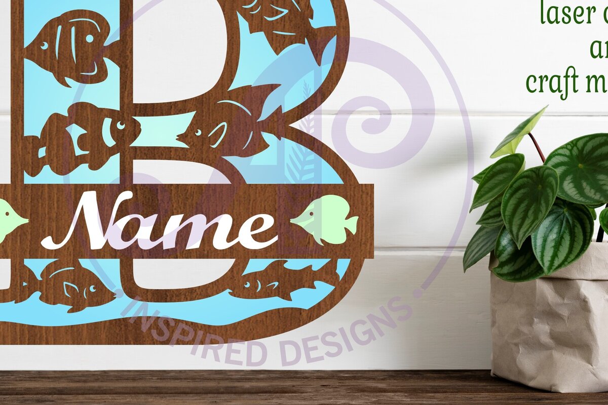 Intra απο ξύλο plywood  Χρώμα wenge 3mm-4mm πάχος - Μονόγραμμα Fish Capital Letter B Δίασταση 30x20 cm INTRAFABR-9813791