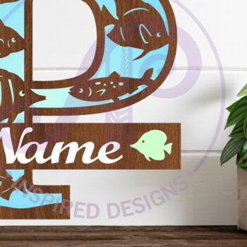 Intra απο ξύλο plywood  Χρώμα wenge 3mm-4mm πάχος - Μονόγραμμα Fish Capital Letter P Δίασταση 30x20 cm INTRAFABR-106120640 - Image 1