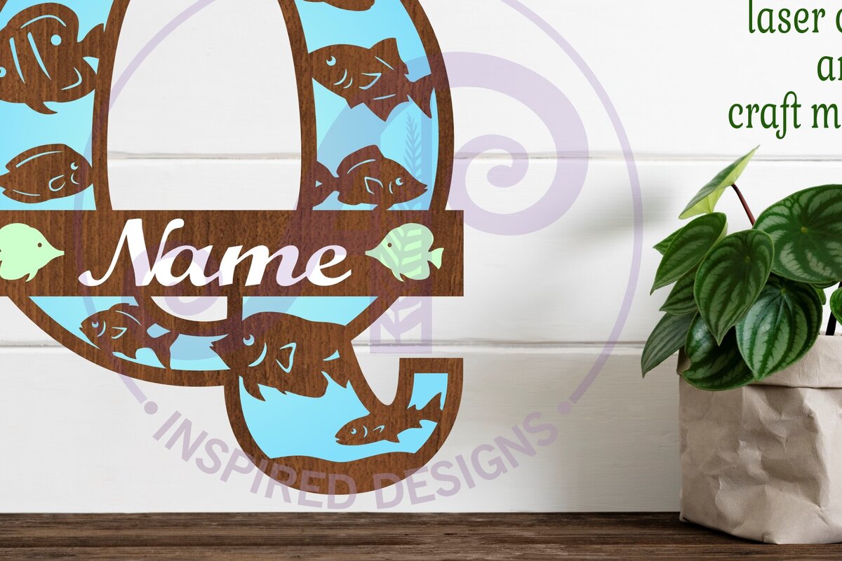 Intra απο ξύλο plywood  Χρώμα wenge 3mm-4mm πάχος - Μονόγραμμα Fish Capital Letter Q Δίασταση 30x20 cm INTRAFABR-106120633