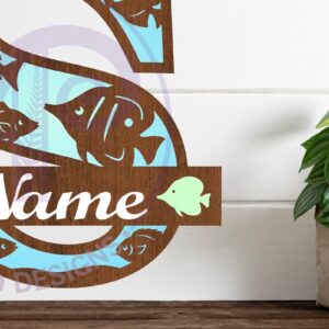 Intra απο ξύλο plywood  Χρώμα wenge 3mm-4mm πάχος - Μονόγραμμα Fish Capital Letter S Δίασταση 30x20 cm INTRAFABR-110027681