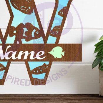 Intra απο ξύλο plywood  Χρώμα wenge 3mm-4mm πάχος - Μονόγραμμα Fish Capital Letter W Δίασταση 30x20 cm INTRAFABR-28903318 - Image 1