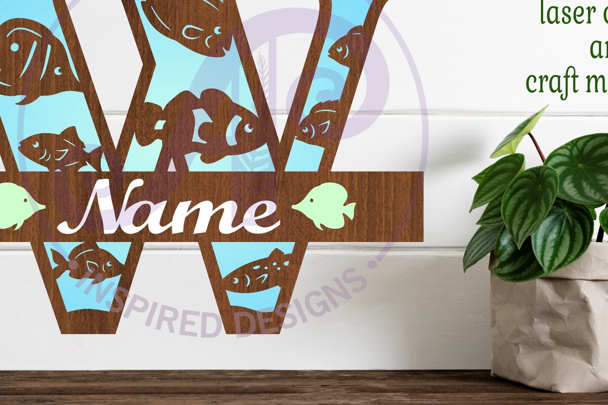 Intra απο ξύλο plywood  Χρώμα wenge 3mm-4mm πάχος - Μονόγραμμα Fish Capital Letter W Δίασταση 30x20 cm INTRAFABR-28903318