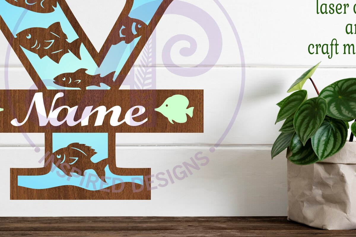 Intra απο ξύλο plywood  Χρώμα wenge 3mm-4mm πάχος - Μονόγραμμα Fish Capital Letter Y Δίασταση 30x20 cm INTRAFABR-106120728