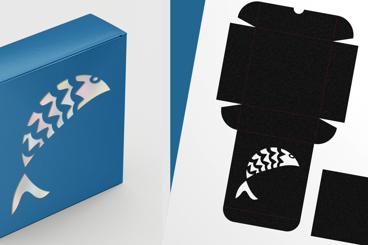 Intra απο ξύλο plywood  Χρώμα wenge 3mm-4mm πάχος - Πρότυπο λεπτού τετραγωνικού κουτιού Fish Cutout 3 Δίασταση 6x6 cm INTRAFABR-79757633