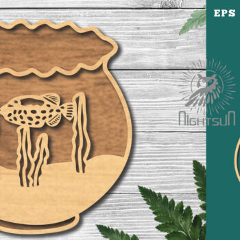 Intra απο ξύλο plywood Χρώμα wenge 3mm-4mm πάχος - Ψάρια σε μπολ Διακόσμηση κοπής με λέιζερ 1 Δίασταση 20x20 cm INTRAFABR-61033040 - Image 1