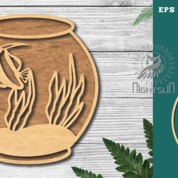 Intra απο ξύλο plywood Χρώμα wenge 3mm-4mm πάχος - Ψάρια σε μπολ Διακόσμηση κοπής με λέιζερ 2 Δίασταση 20x20 cm INTRAFABR-29914865 - Image 1