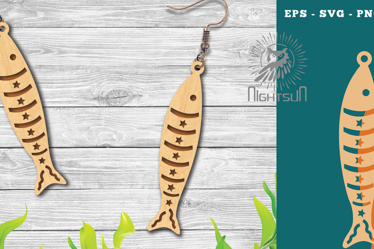 Intra απο ξύλο plywood  Χρώμα wenge 3mm-4mm πάχος - Σκουλαρίκια ψαριού με λέιζερ 2 Δίασταση 3x3 cm INTRAFABR-31057327