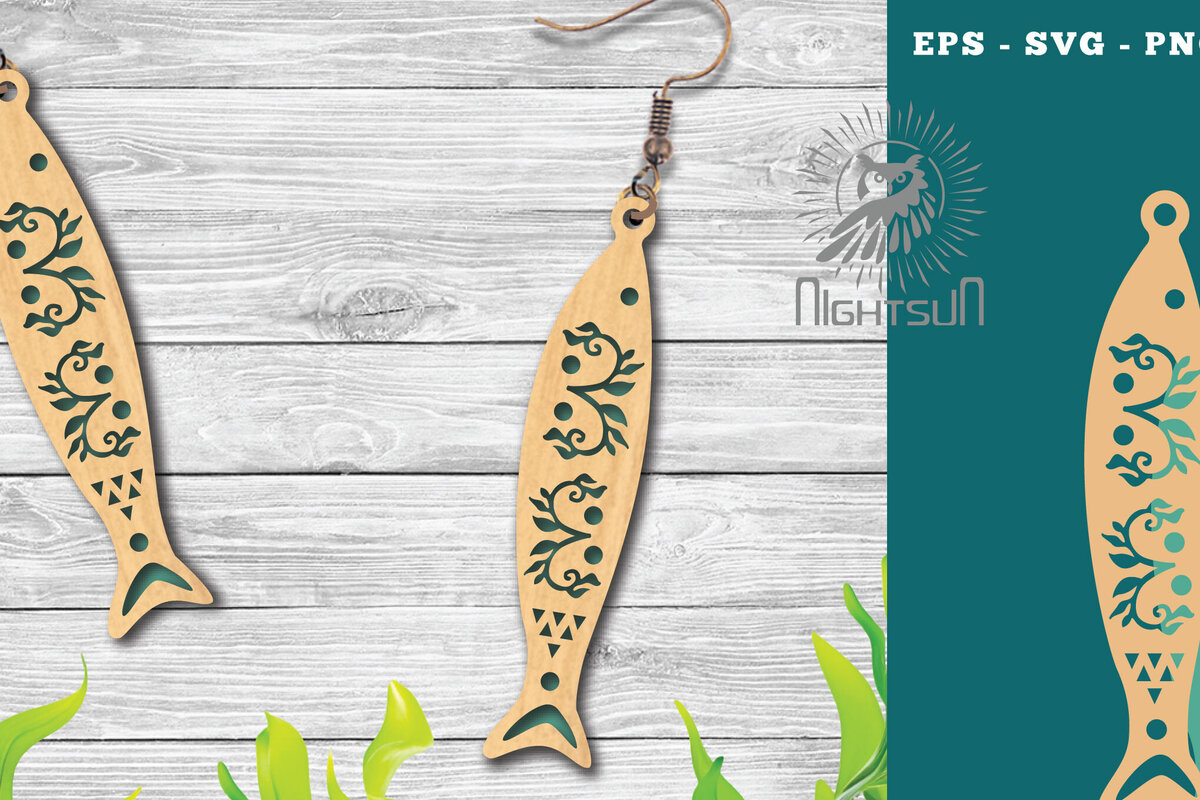 Intra απο ξύλο plywood  Χρώμα wenge 3mm-4mm πάχος - Σκουλαρίκια ψαριού με λέιζερ 4 Δίασταση 3x3 cm INTRAFABR-108861543