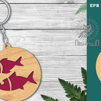 Intra απο ξύλο plywood  Χρώμα wenge 3mm-4mm πάχος - Μπρελόκ με λέιζερ ψαριού 7 Δίασταση 4x4 cm INTRAFABR-105556833 - Image 1