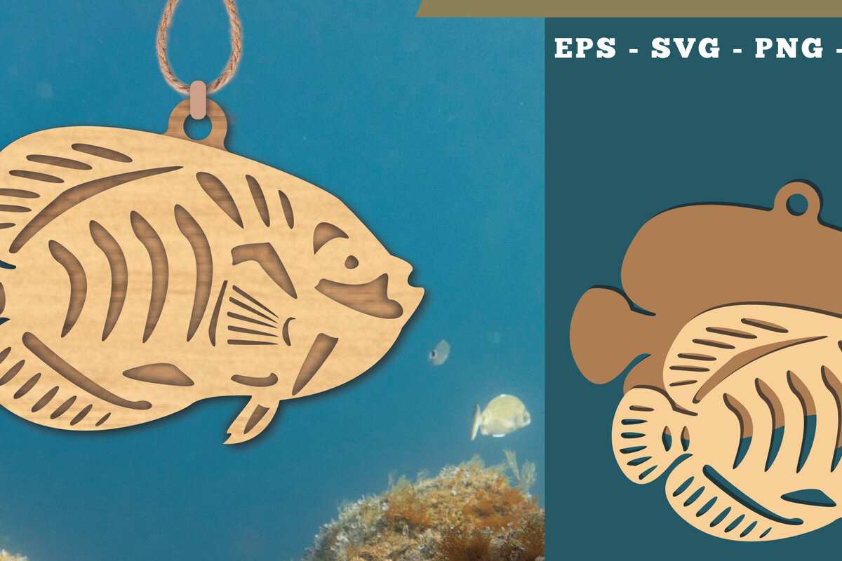 Intra απο ξύλο plywood  Χρώμα wenge 3mm-4mm πάχος - Στολίδι κοπής με λέιζερ ψαριών 2 Δίασταση 6x6 cm INTRAFABR-122976419