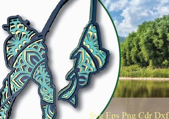 Intra απο ξύλο plywood  Χρώμα wenge 3mm-4mm πάχος - Fisher Man, αποκοπής λέιζερ, στρώσεις Δίασταση 30x20 cm INTRAFABR-112381480