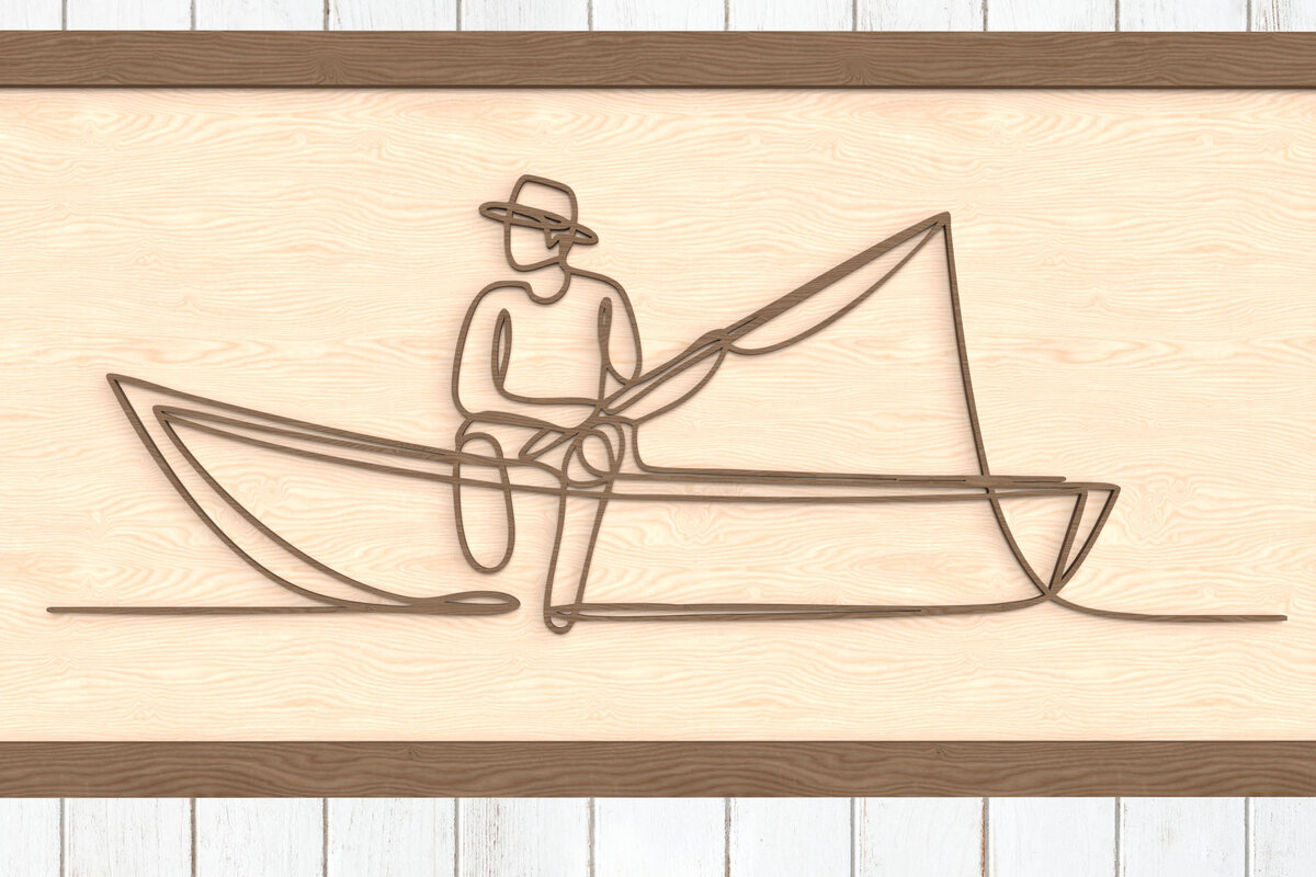 Intra απο ξύλο plywood  Χρώμα wenge 3mm-4mm πάχος - Ψαράς στο Boat Line Art Δίασταση 6x6 cm INTRAFABR-114642063