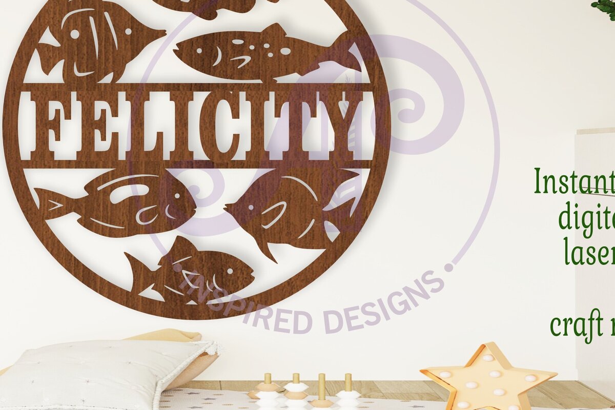 Intra απο ξύλο plywood  Χρώμα wenge 3mm-4mm πάχος - Ψάρια με θέμα το όνομα Laser Δίασταση 30x20 cm INTRAFABR-113585175