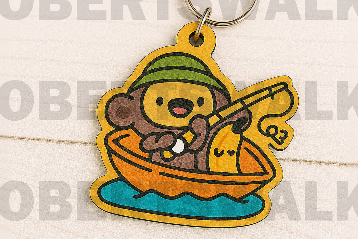 Intra απο ξύλο plywood  Χρώμα wenge 3mm-4mm πάχος - Μπρελόκ με λέιζερ Fishing Bear Δίασταση 4x4 cm INTRAFABR-68358856