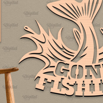Intra απο ξύλο plywood  Χρώμα wenge 3mm-4mm πάχος - Ψάρεμα σημάδι LaserCut. Fishing Decor Δίασταση 30x20 cm INTRAFABR-102186069 - Image 1