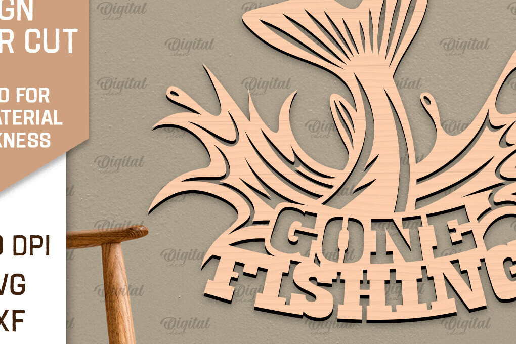 Intra απο ξύλο plywood  Χρώμα wenge 3mm-4mm πάχος - Ψάρεμα σημάδι LaserCut. Fishing Decor Δίασταση 30x20 cm INTRAFABR-102186069