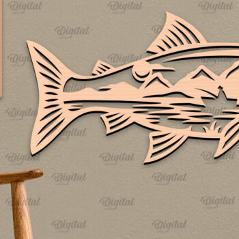 Intra απο ξύλο plywood  Χρώμα wenge 3mm-4mm πάχος - Ψάρεμα σημάδι LaserCut. Fishing Decor Δίασταση 30x20 cm INTRAFABR-105557117 - Image 1