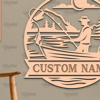 Intra απο ξύλο plywood  Χρώμα wenge 3mm-4mm πάχος - Ψάρεμα σημάδι LaserCut. Fishing Decor Δίασταση 30x20 cm INTRAFABR-110023832 - Image 1