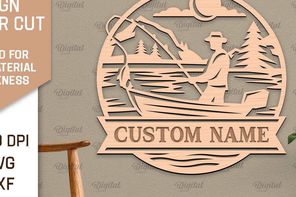 Intra απο ξύλο plywood  Χρώμα wenge 3mm-4mm πάχος - Ψάρεμα σημάδι LaserCut. Fishing Decor Δίασταση 30x20 cm INTRAFABR-110023832