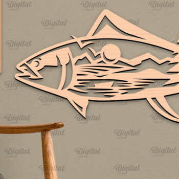 Intra απο ξύλο plywood  Χρώμα wenge 3mm-4mm πάχος - Ψάρεμα σημάδι LaserCut. Fishing Decor Δίασταση 30x20 cm INTRAFABR-96131301 - Image 1