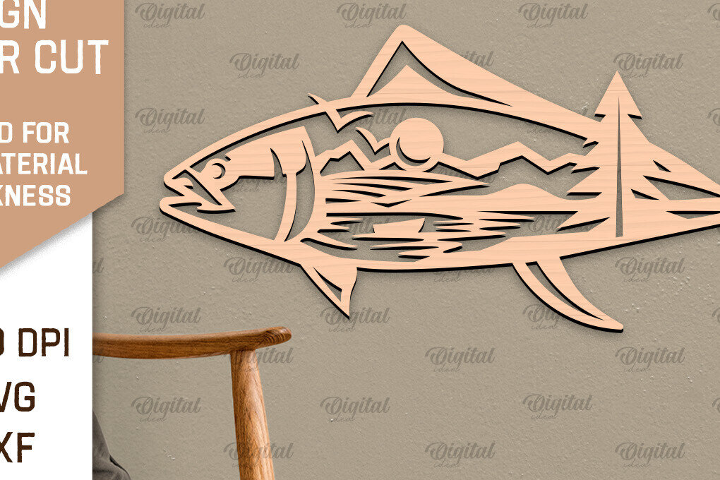Intra απο ξύλο plywood  Χρώμα wenge 3mm-4mm πάχος - Ψάρεμα σημάδι LaserCut. Fishing Decor Δίασταση 30x20 cm INTRAFABR-96131301