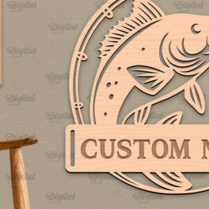 Intra απο ξύλο plywood  Χρώμα wenge 3mm-4mm πάχος - Ψάρεμα σημάδι LaserCut. Fishing Decor Δίασταση 30x20 cm INTRAFABR-122542546