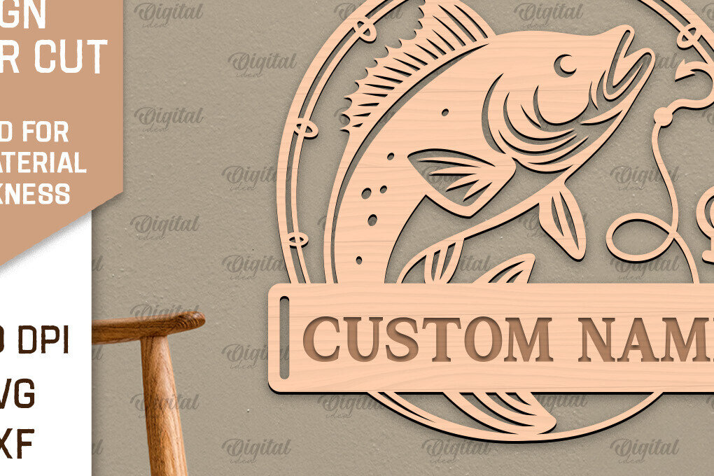 Intra απο ξύλο plywood  Χρώμα wenge 3mm-4mm πάχος - Ψάρεμα σημάδι LaserCut. Fishing Decor Δίασταση 30x20 cm INTRAFABR-122542546