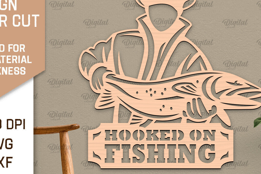 Intra απο ξύλο plywood  Χρώμα wenge 3mm-4mm πάχος - Ψάρεμα σημάδι LaserCut. Fishing Decor Δίασταση 30x20 cm INTRAFABR-95575435