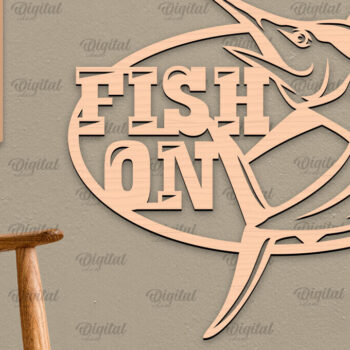 Intra απο ξύλο plywood  Χρώμα wenge 3mm-4mm πάχος - Ψάρεμα σημάδι LaserCut. Fishing Decor Δίασταση 30x20 cm INTRAFABR-96733768 - Image 1