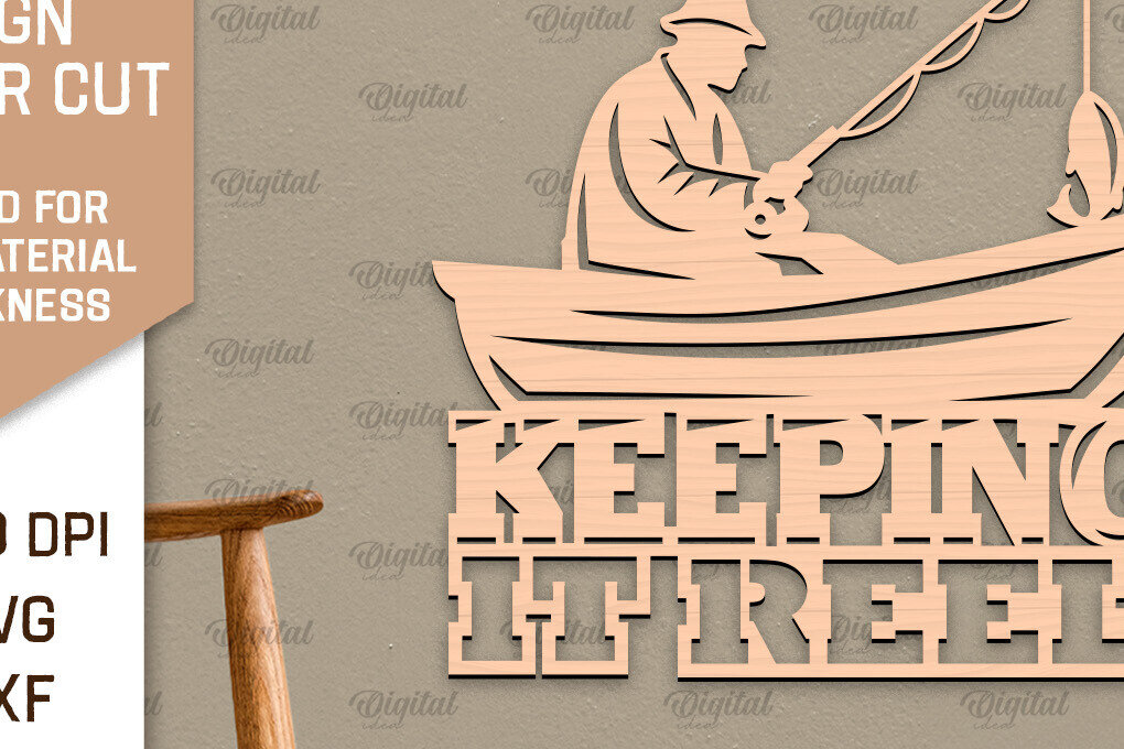 Intra απο ξύλο plywood  Χρώμα wenge 3mm-4mm πάχος - Ψάρεμα σημάδι LaserCut. Fishing Decor Δίασταση 30x20 cm INTRAFABR-115304096