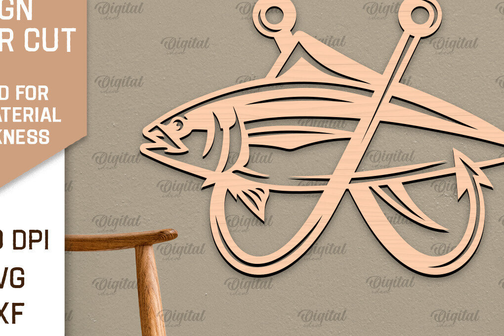 Intra απο ξύλο plywood  Χρώμα wenge 3mm-4mm πάχος - Ψάρεμα σημάδι LaserCut. Fishing Decor Δίασταση 30x20 cm INTRAFABR-112773891