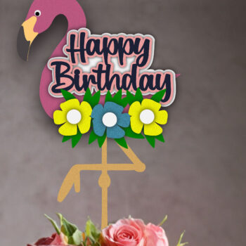 Intra απο ξύλο plywood  Χρώμα wenge 3mm-4mm πάχος - Flamingo Cake Topper Δίασταση 4x4 cm INTRAFABR-118363280 - Image 1