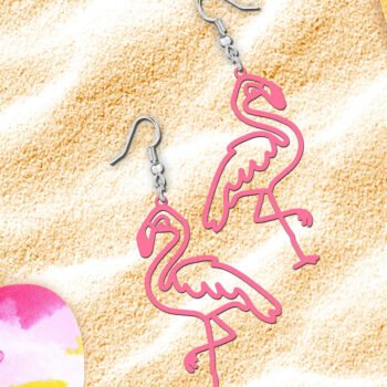 Intra απο ξύλο plywood  Χρώμα wenge 3mm-4mm πάχος - Σκουλαρίκια Flamingo | Καλοκαιρινό Δίασταση 900x900 cm INTRAFABR-122542606 - Image 2