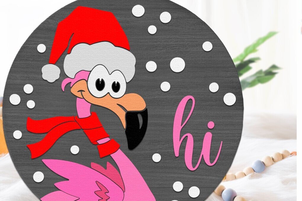 Intra απο ξύλο plywood  Χρώμα wenge 3mm-4mm πάχος - Flamingo Hi , Xmas Door Sign Cut File Δίασταση 15x15 cm INTRAFABR-68694521