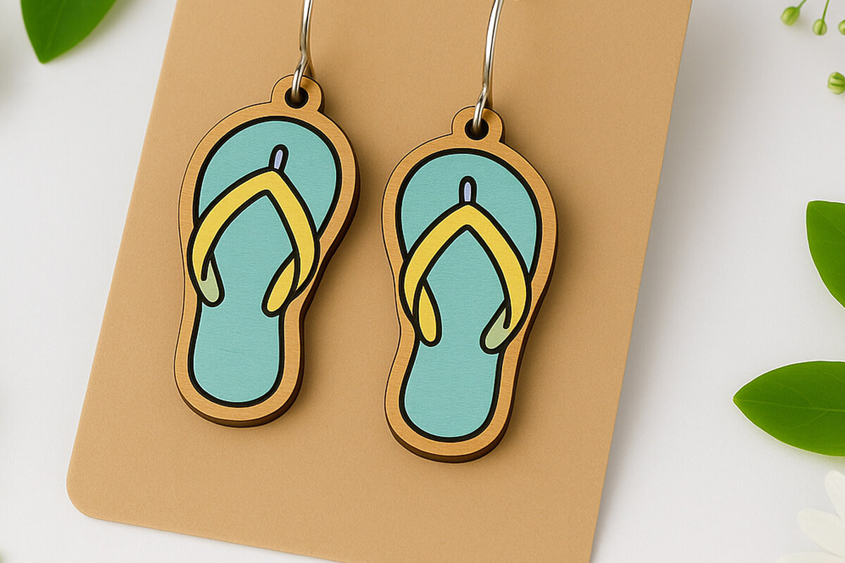 Intra απο ξύλο plywood  Χρώμα wenge 3mm-4mm πάχος - Καλοκαιρινά σκουλαρίκια Flip Flop Δίασταση 3x3 cm INTRAFABR-119257618