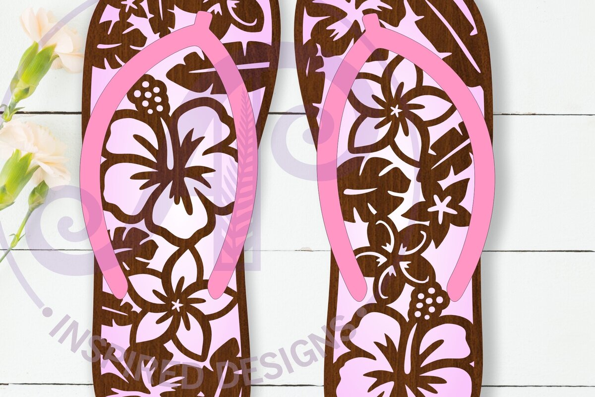 Intra απο ξύλο plywood  Χρώμα wenge 3mm-4mm πάχος - Πινακίδα Flip Flop Tropical Flowers Layered Δίασταση 40x50 cm INTRAFABR-105557550