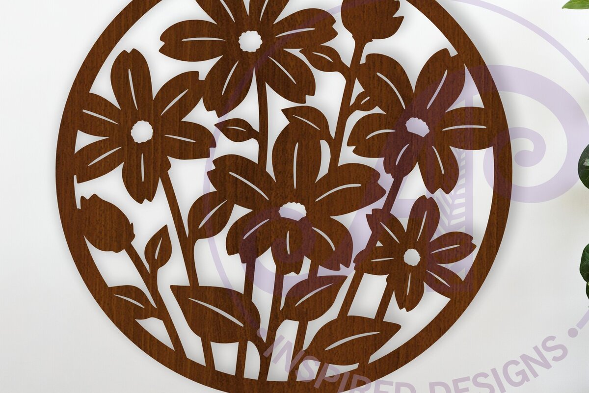 Intra απο ξύλο plywood  Χρώμα wenge 3mm-4mm πάχος - Floral 6 Πέταλα Λουλούδι επιγραφή, Δίασταση 40x50 cm INTRAFABR-112033998